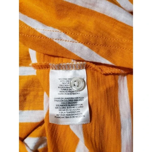 Caribbean Joe Roll Tab Shirt Women's Large Orange Striped V-Neck Long Sleeve Top - Picture 8 of 12